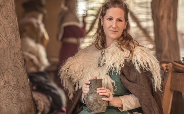 Viking woman with long brown hair