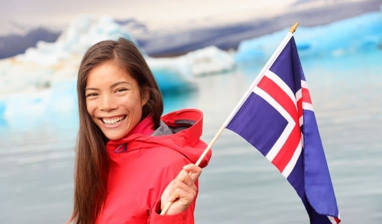 Woman with Icelandic flag