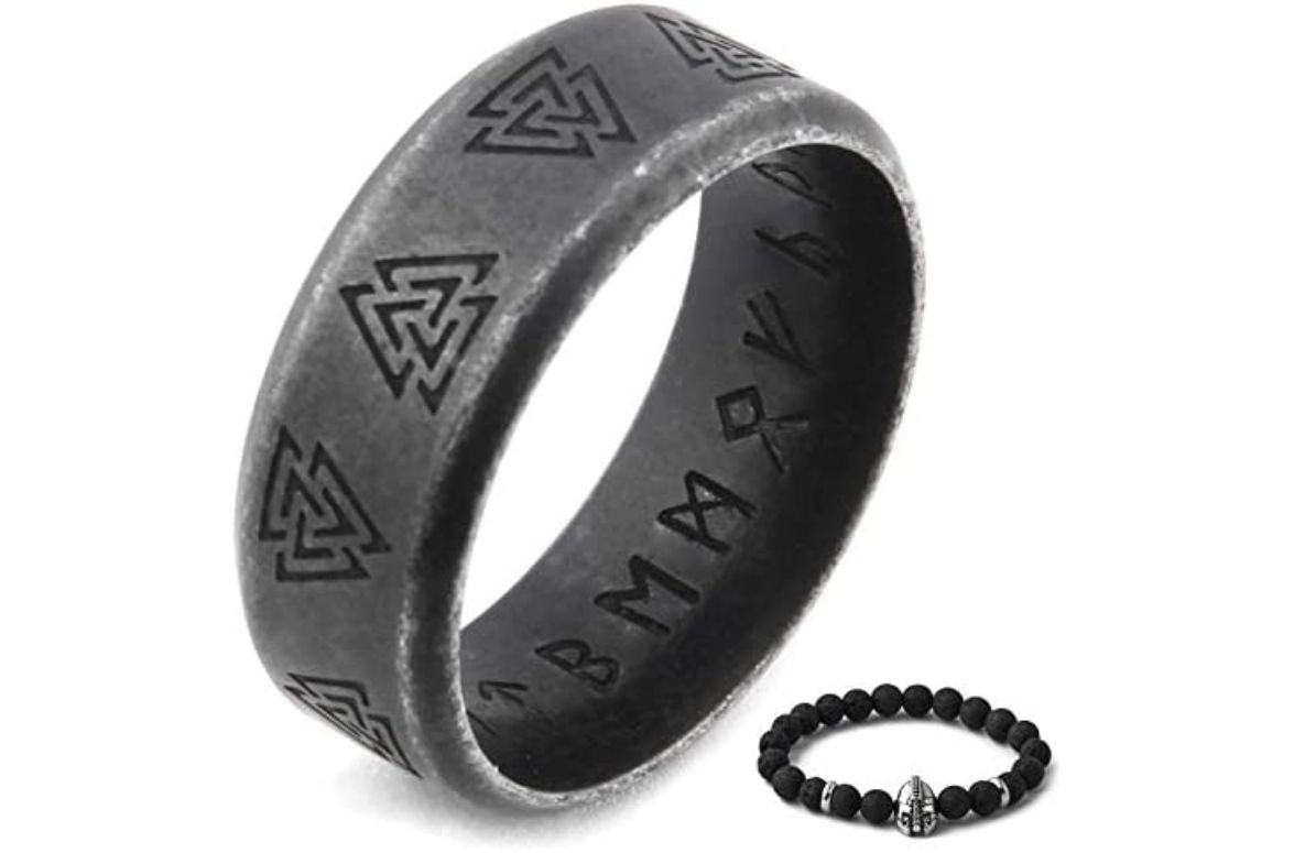BAVIPOWER Viking Vegvisir Nordic Compass Valknut Odin Symbol Rune Celtic Knot Stainless Steel Ring Powerful Guidance Pagan Jewelry 